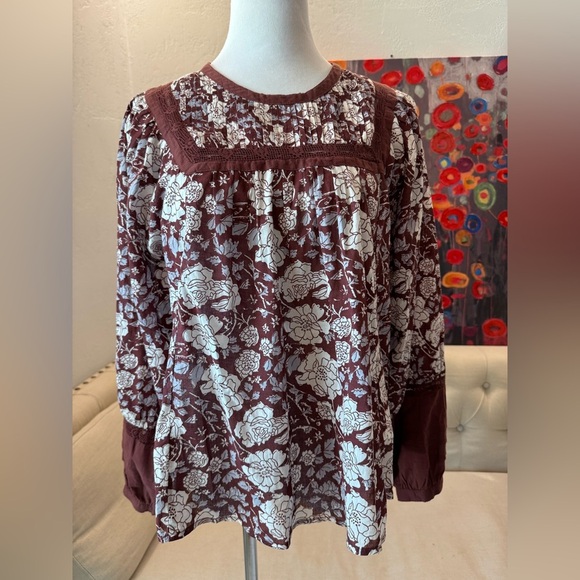 Anthropologie Cleobella Women's Rafia Lace Blouse Balloon Sleeve L - Picture 3 of 13